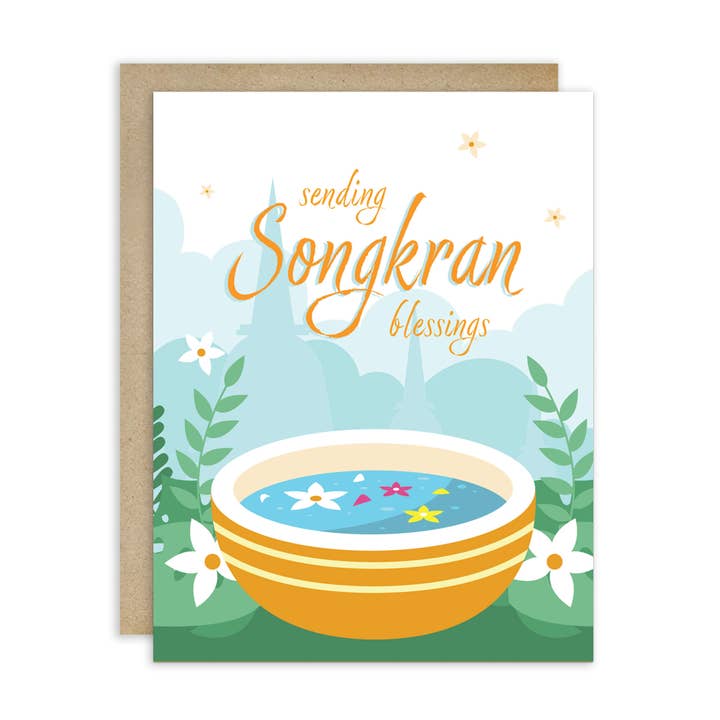 Tazón de Agua Tarjeta Songkran | Felices Saludos de Año Nuevo Tailandés para venta al por mayor de Cute Asian Cards