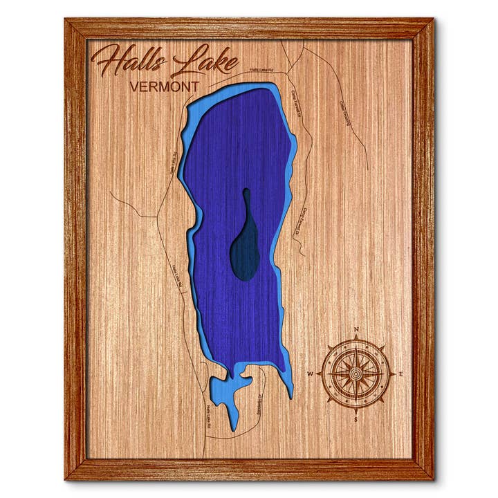 Halls Lake, Vermont Depth Map Home & Wall Decor for wholesale by Premier Gifts and More