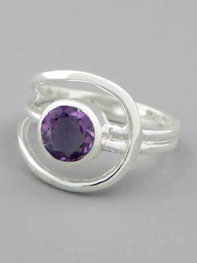 Sterling Silver Loop Ring with Amethyst Gemstone for wholesale by Culture Spot