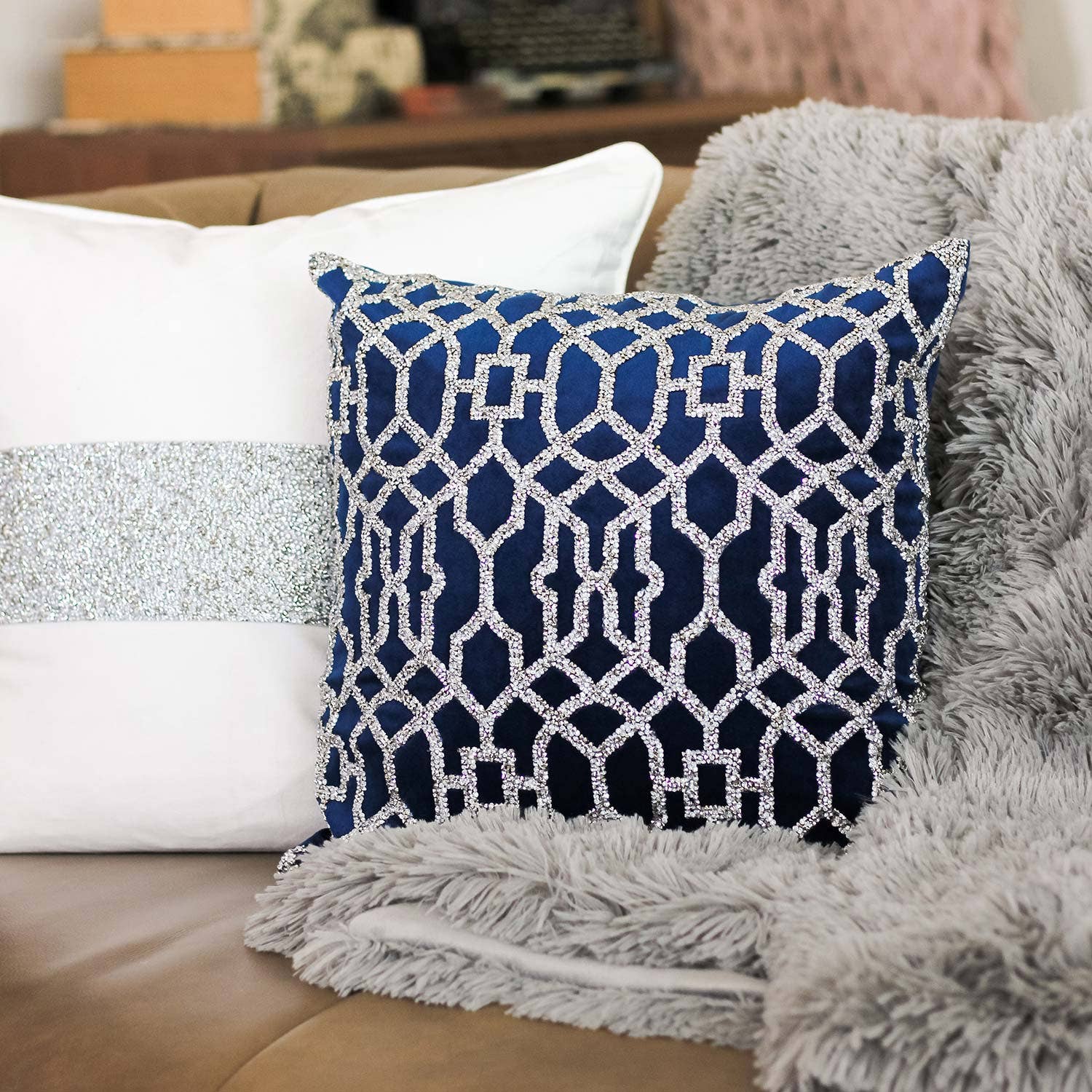 Sparkles Home - Vente Coussin décoratif - Coussin Lattice en strass10