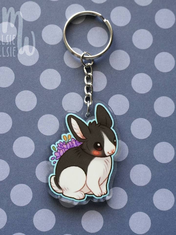 Portachiavi a forma di coniglietto • Ciondolo in acrilico da 5,1 cm su entrambi i lati | Portachiavi a forma di chignon, ciondolo a forma di coniglietto, regalo per la vendita all'ingrosso da parte di Mollsie Wallsie