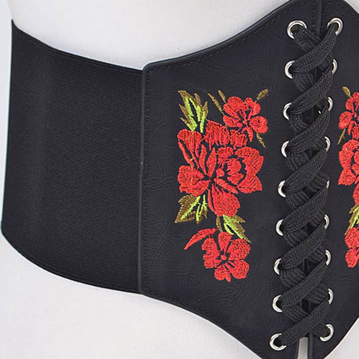 3AM BY H&D ACCESSORIES - Wholesale Corset - Women's - Corset Thick Belt With Red Rose Details