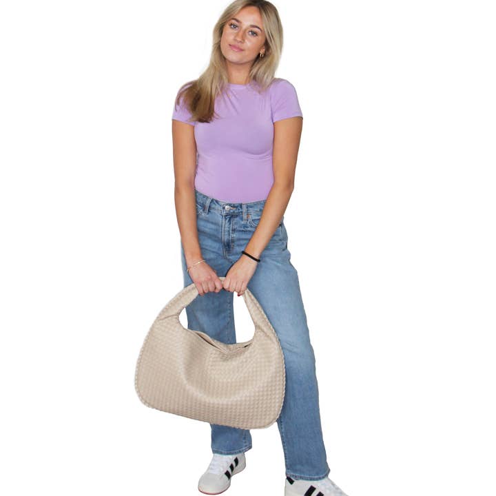 Lemonbella - Venta al por mayor Bolso con asas - Mujer - Bolso de Mano Tejido Donna Color Cervato