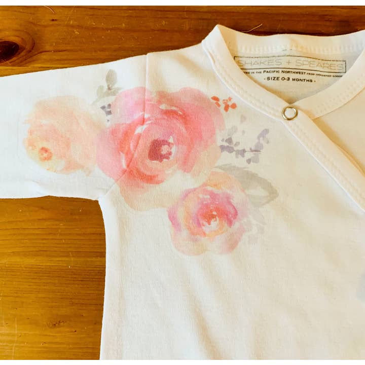 Cloud White Baby Footed Romper - Watercolor Flowers for wholesale on Faire1