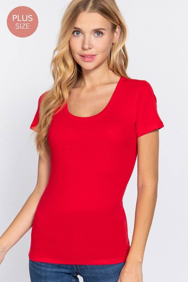 Active Basic | Active USA - Vente T-shirt – femme - [GRANDE TAILLE] Haut à manches courtes en jersey de coton à encolure dégagée37