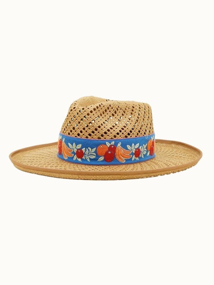 Fruity Banded Straw Pencil Brim Rancher, Adjustable for wholesale by Olive & Pique