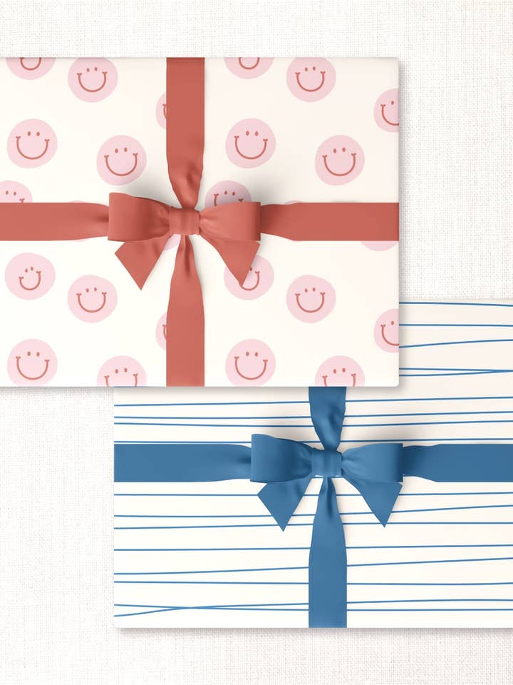 happy faces + ocean wavy lines double-sided wrap sheet for wholesale by Urbanic Goods