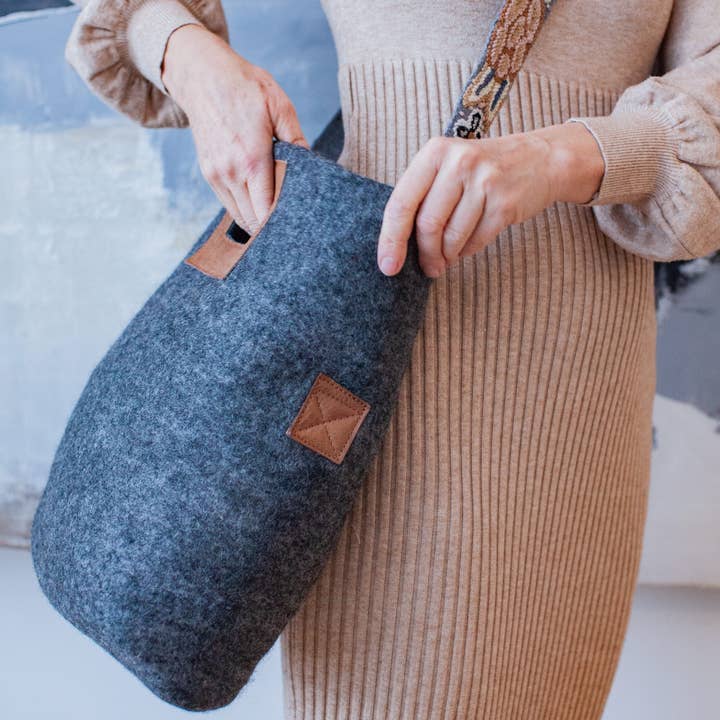Fibres of Life - Wool & Felt - Wholesale Tote Bag - Women's - Felt & Leather Tote w/ Strap | Crossbody Bag | Wool Tote Bag16