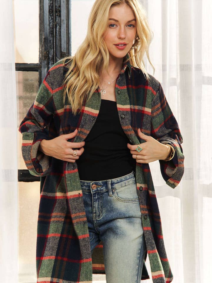ADORA LA - Wholesale Shirt Jacket/Shacket - Women’s - CEJ1987A-CHECK FLANNEL SHIRT JACKET LONG SLEEVE19