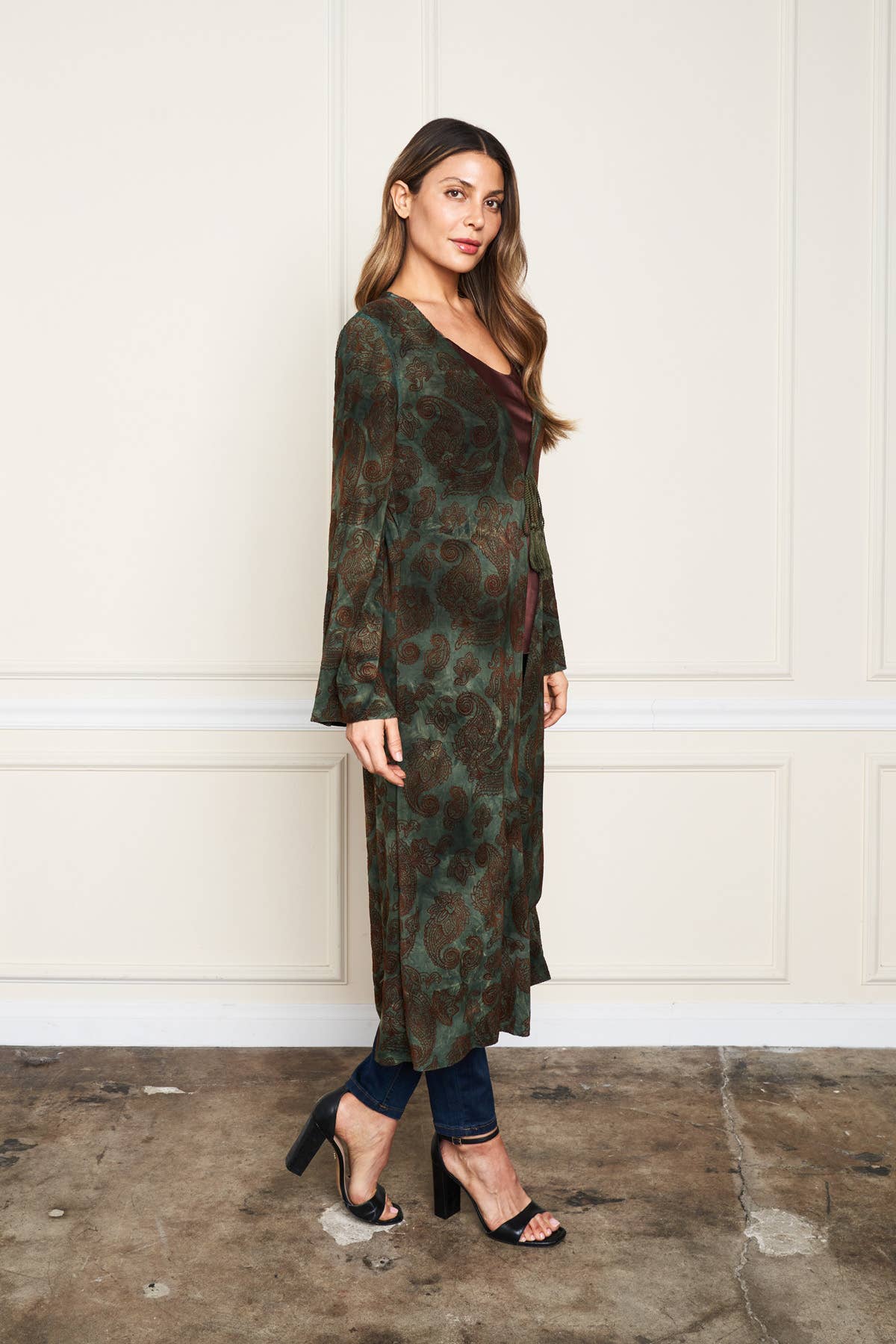 Paparazzi - Wholesale Kimono - Women's - 5705-MAK Flocked ITY Kimono w/ Tie Front7