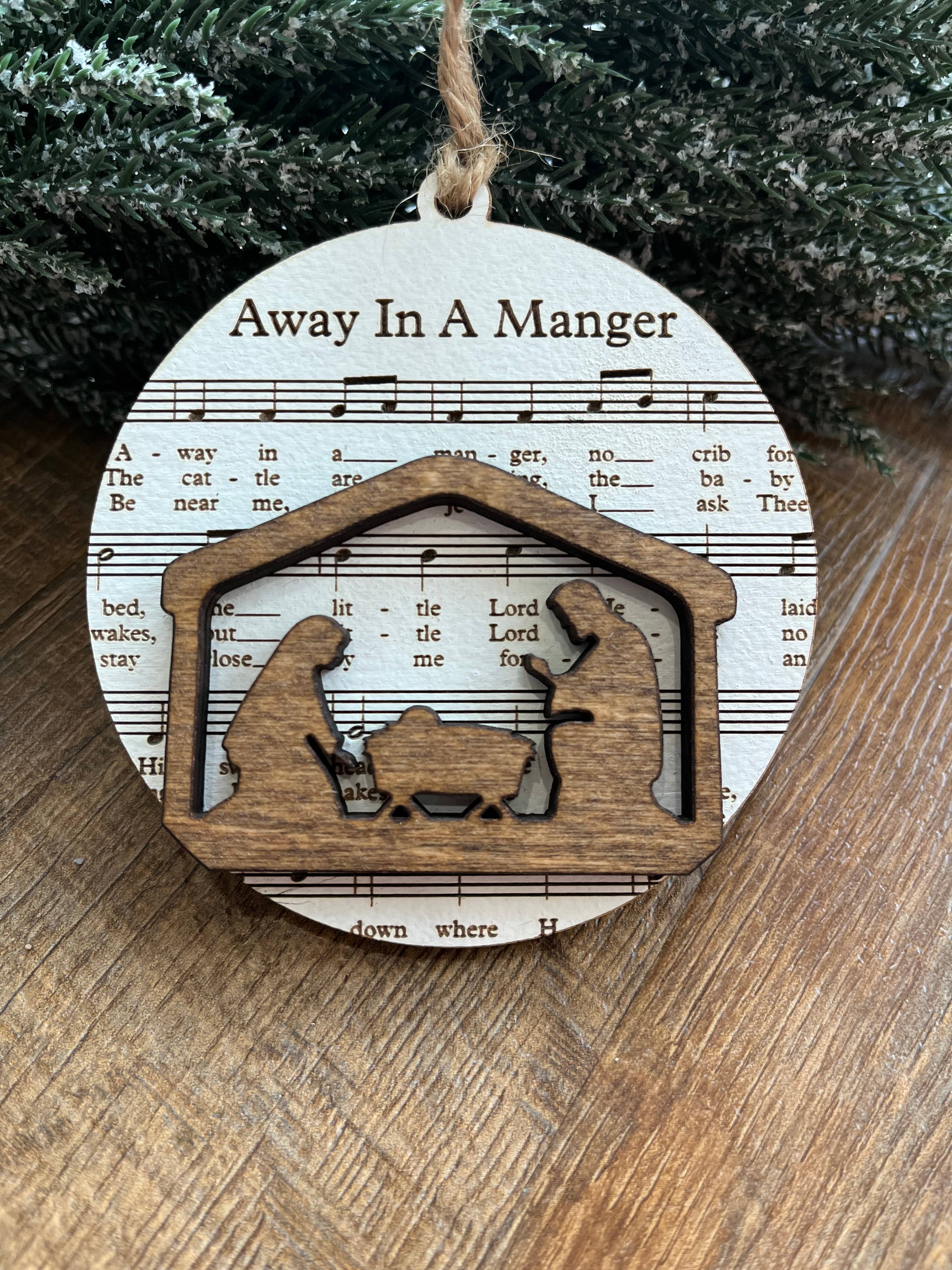 Etched Laser - Wholesale Ornament - Away in a Manger Wooden Ornament1