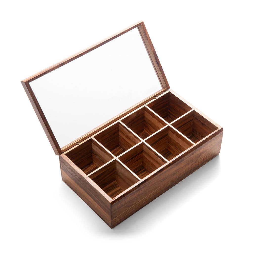 Fox Run Brands - Wholesale Cube Storage - Ironwood Cornwall Tea Box, 8 Compartments, 13.75"x7.5"x4.75"4