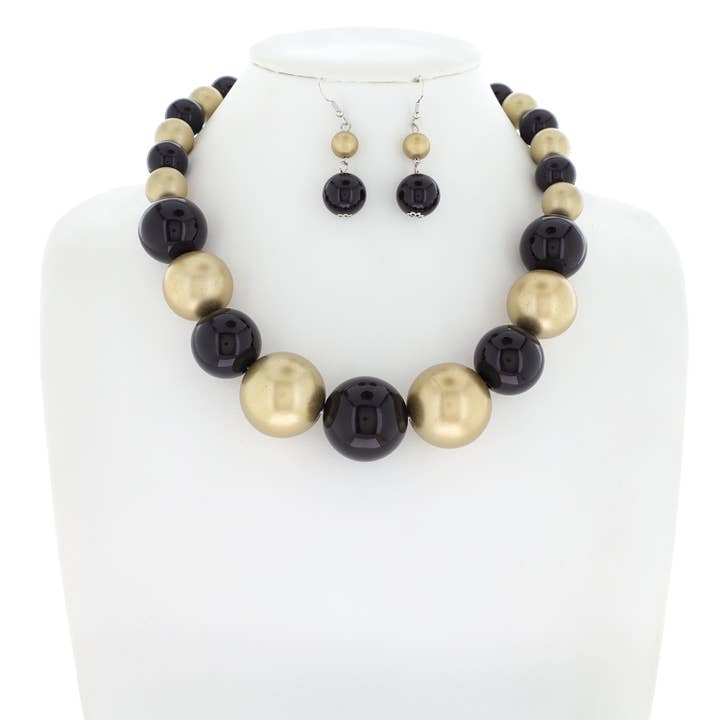 SP Sophia Collection - Wholesale Jewelry Set - Pearl Large Bead Statement Necklace Earring Set