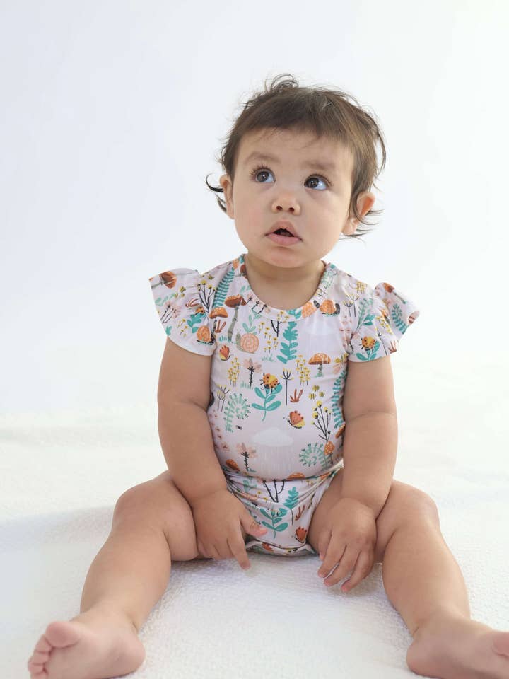 Bamboo Ruffle Onsie - Fern Snappy for wholesale by Rainn