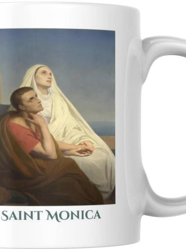 Tasse à café en céramique avec prière catholique de Sainte Monique pour la vente par Sal Et Lux