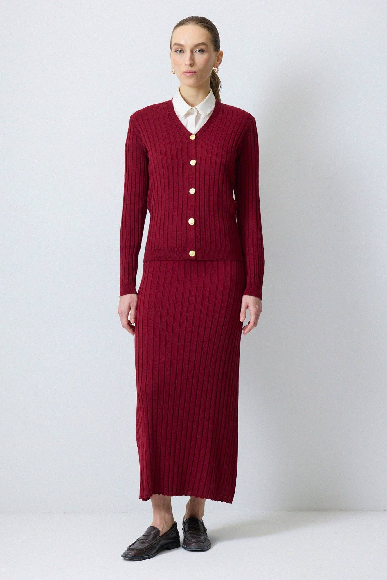 Burgundy SWEATER SKIRT KNIT SET for wholesale on Faire0