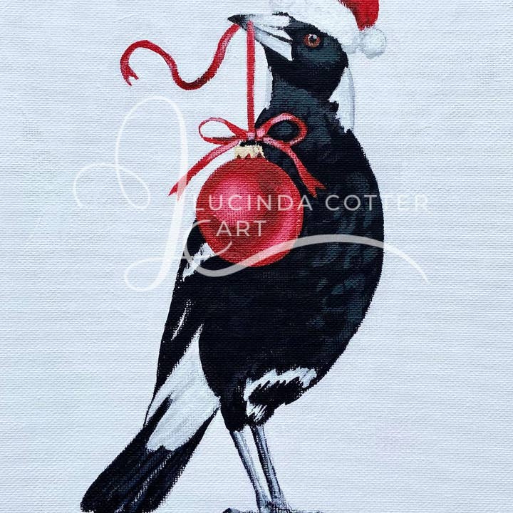 Lucinda Cotter Art - Wholesale Christmas Card - Christmas Magpie with Bauble Greeting Card2