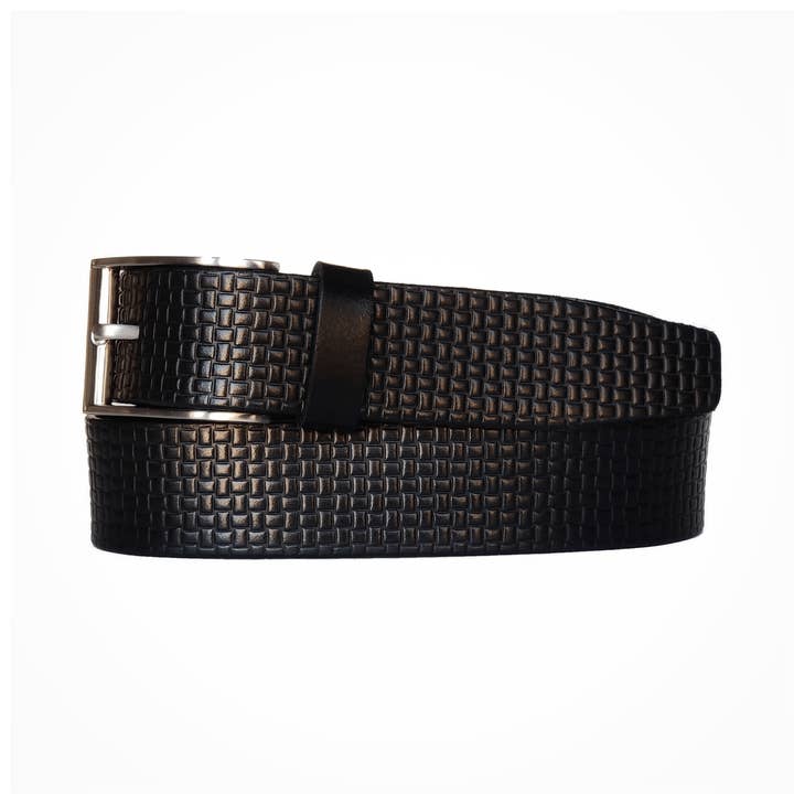 Ceinture formelle noire texturée 100% cuir véritable fabriquée au Canada pour la vente par NAB LEATHER