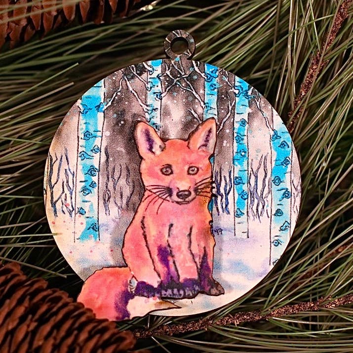 Fox Cub Wood Ornament or Magnet for wholesale by Art For The Young At Heart