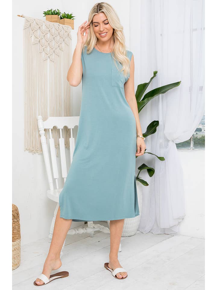 Sweet Lovely by Jen – Vestido - Mulher por atacado – VESTIDO MIDI CASUAL EM MALHA JERSEY COM BOLSO MACIÇO SEM MANGAS33