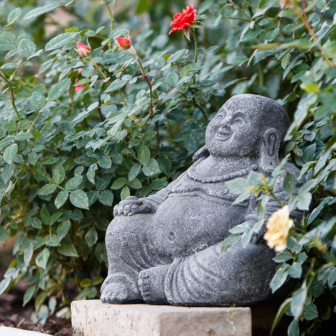 Garden Age Supply - Wholesale Outdoor Ornament/Decor - Small Laughing Buddha / Original Version / Volcanic Ash 8"1