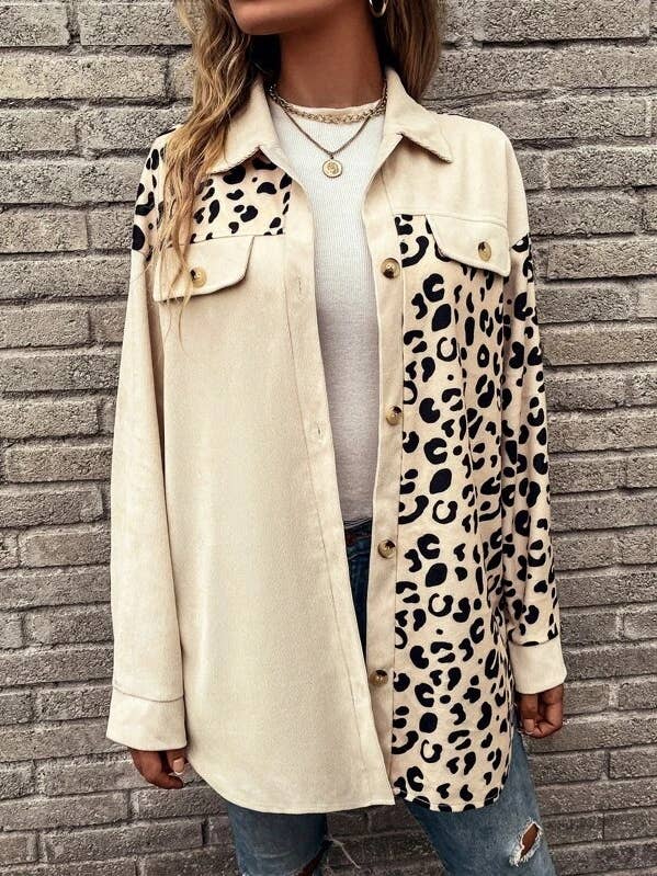 HIDDENBRAND - Wholesale Shirt Jacket/Shacket - Women's - Leopard-Print Single-Breasted Midi Jacket