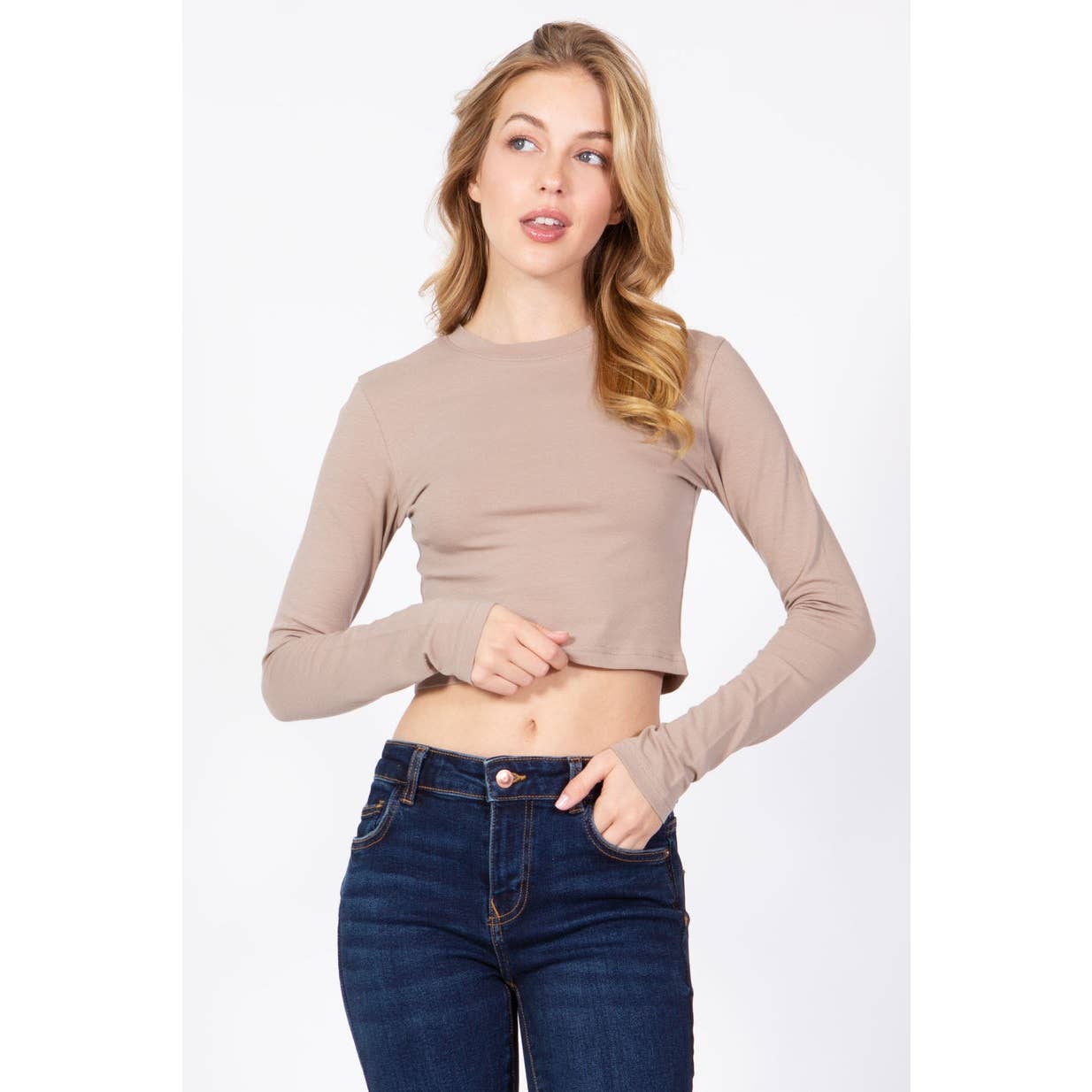 UP CLOTHING - Wholesale T-Shirt - Women's - Round Neck Long Sleeve Crop Shirt Top20