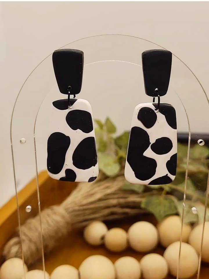 Cow Print Trapezoid Dangles for wholesale by Lissa & Co.