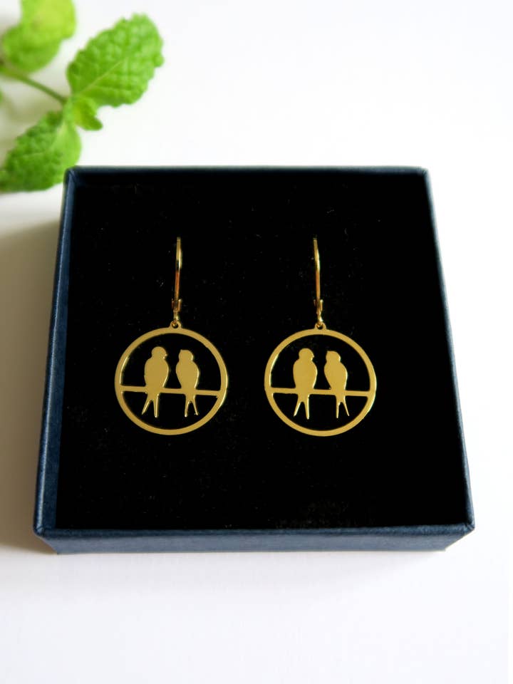 Swallow bird duo earrings for wholesale by Hirondelle Bijoux