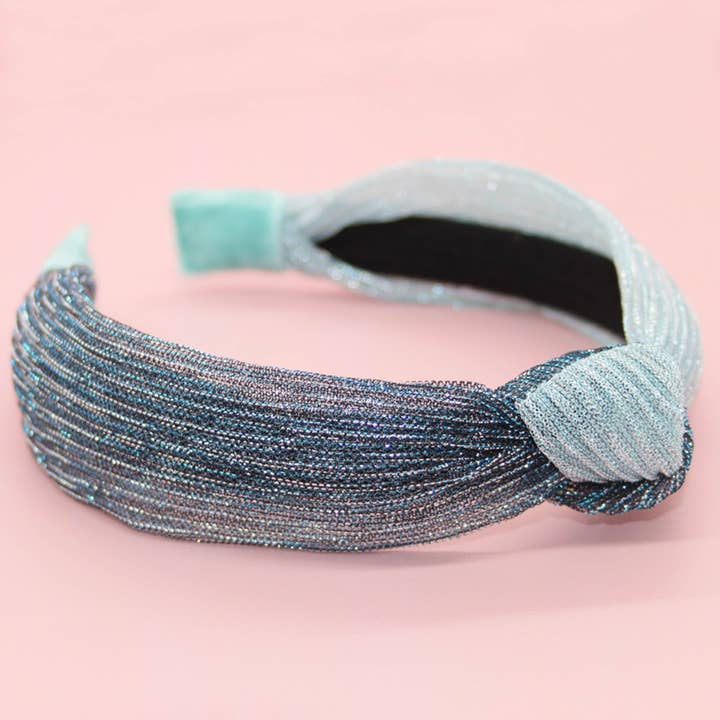 Frog Sac - Wholesale Fashion Headband - Kids - Two-Tone Pleated Knot Headband - Blue