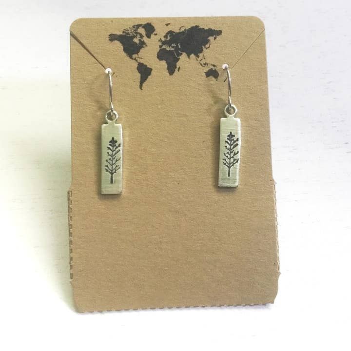 Winter Tree small rectangular earrings in silver color for wholesale by Jamie Haley Designs