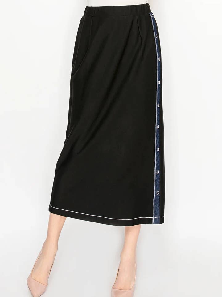 Saia Midi Preta Com Detalhe Lateral por atacado de Yal New York