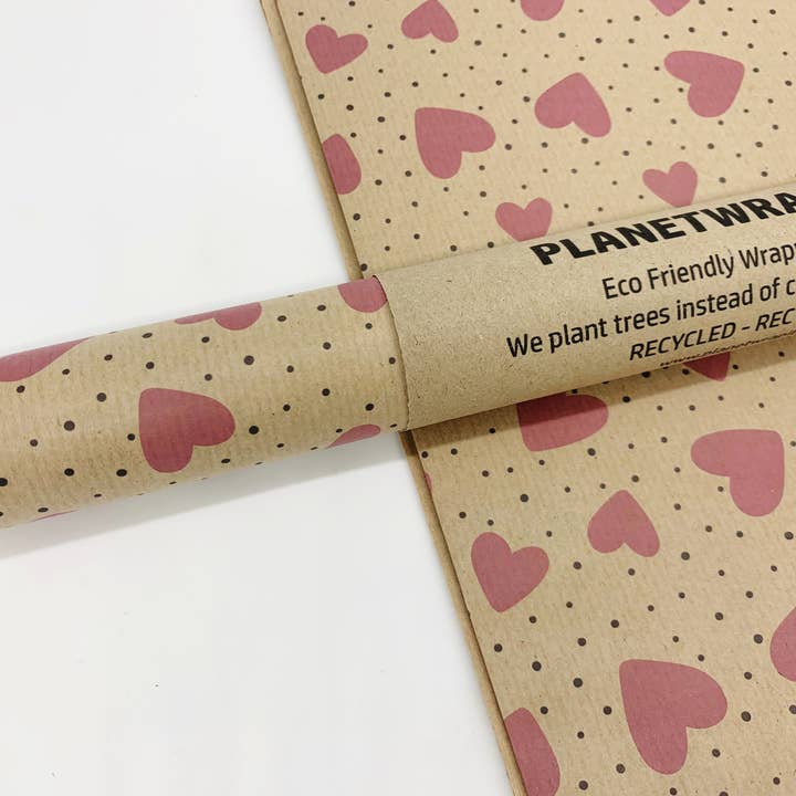 PlanetWrapIt – wholesale Wrapping paper roll – Love Hearts Recycled Kraft Wrapping Paper4