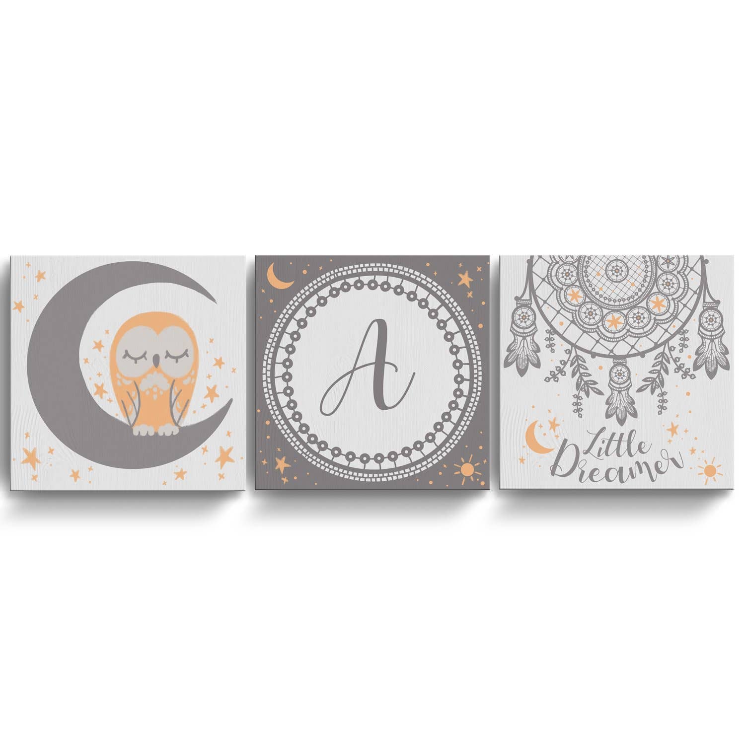 Ready2hangart, Inc. - Wholesale Gallery Wall Set - Little Dreamer' 3-Pc Wrapped Canvas Monogram Nursery Wall Art Set0