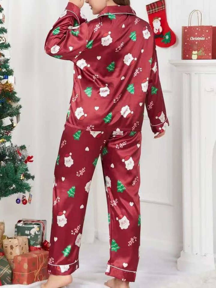 DE VAVE - Wholesale Sleepwear Set - Women's - Christmas Pattern Satin Pajama Set