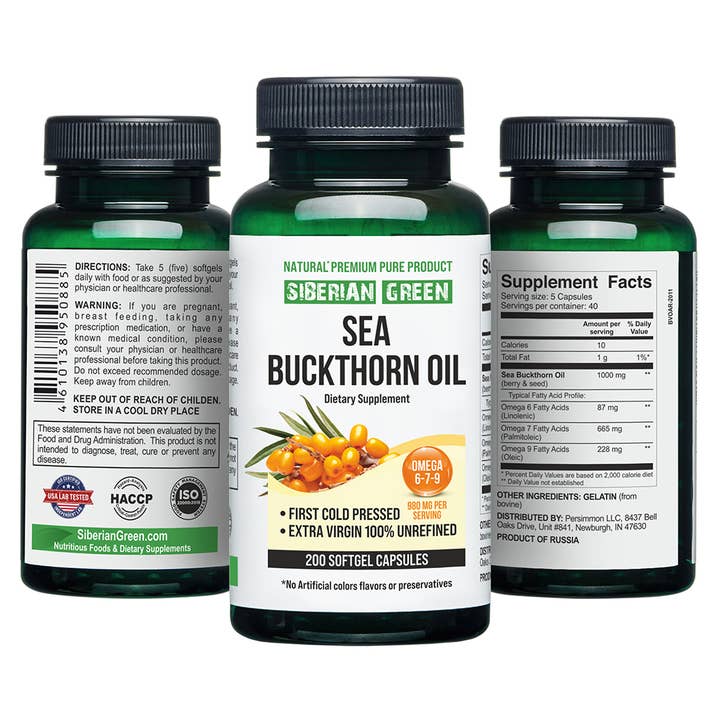 SiberianGreen - Wholesale Oral Supplement/Vitamin - Siberian Sea Buckthorn Oil 200 Softgels Cold Pressed Unrefin
