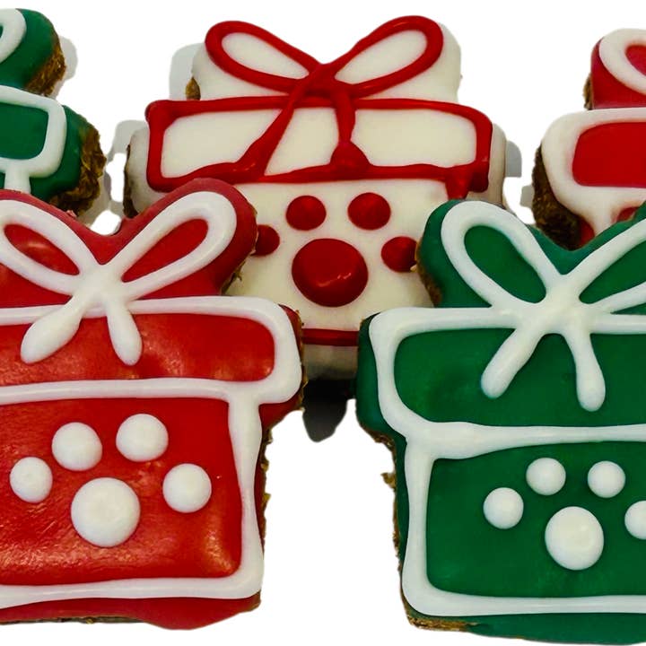 Mini Howliday Present Dog Treats for wholesale by DELCO DOG CO.