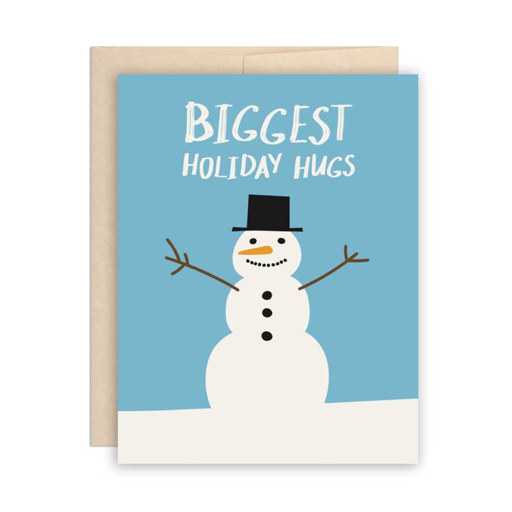 Biggest Holiday Hugs Snowman Christmas Greeting Card for wholesale by The Beautiful Project