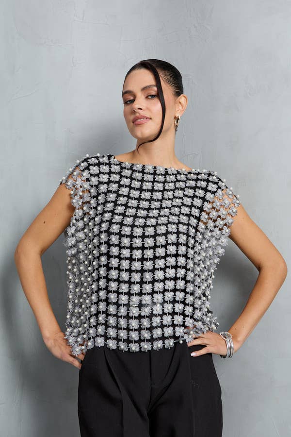 SAACHI - Wholesale Blouse - Women's - Floral Shell Pearl Capelet25