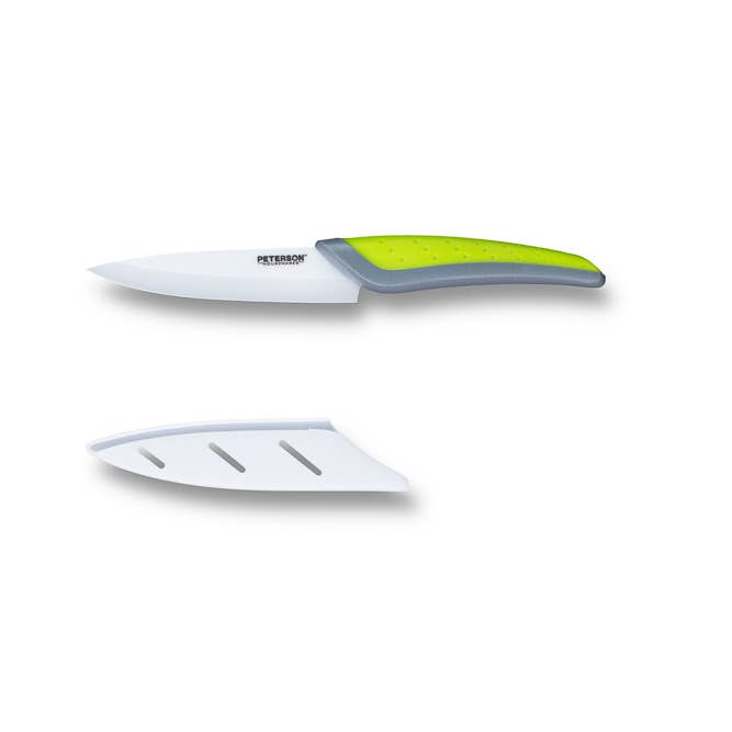 Peterson Housewares & Artwares – wholesale Kökskniv – Keramisk kniv: Grön+grå mjukt handtag; Vit Keramik - 6"