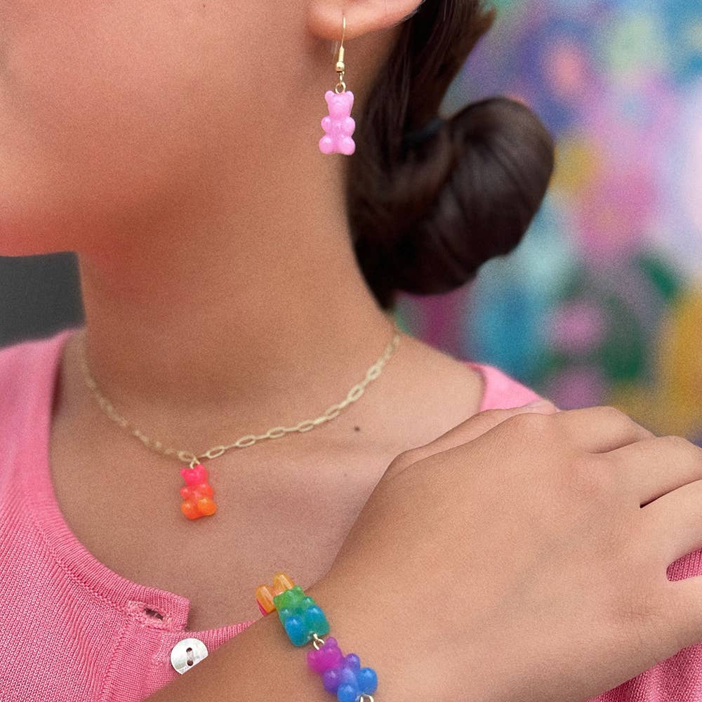 Top Trenz Inc - Wholesale Kids Necklace - Kids - Lil Bear Thang Paperclip Necklace - Pastel Glitter Colors2