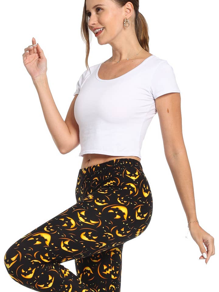 Leggings stampati con zucche di Halloween per tutti i giorni (LG-935) per la vendita all'ingrosso da parte di Imagine Imports
