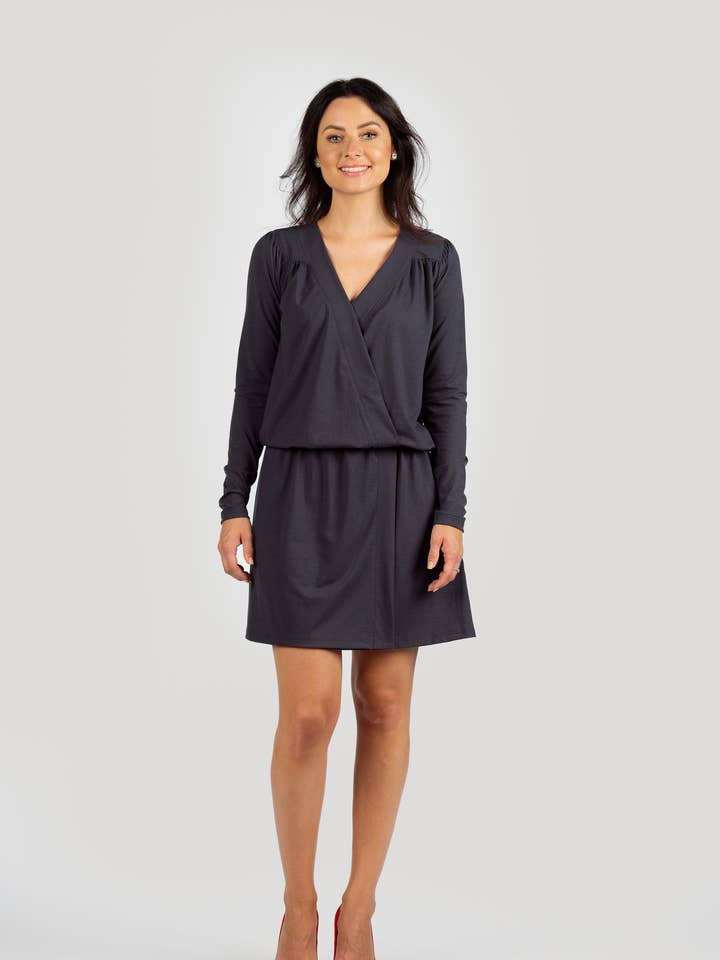 Women's Tencel Mini V-Neck Spit Dress for wholesale by linenease