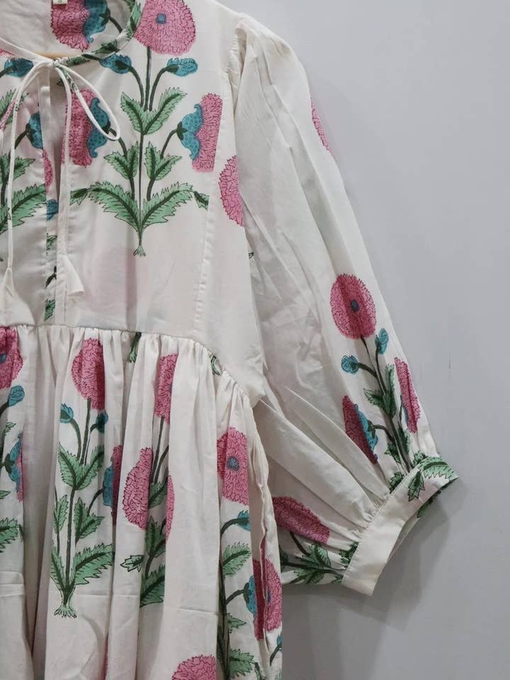 bhavnas boutique - Wholesale Dress - Women's - Floral Print Long Dress Deep Neck with String Closer1