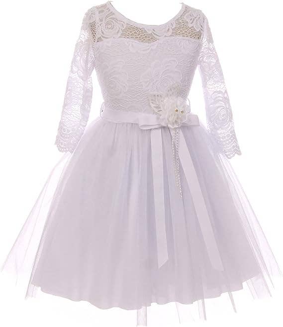 iGirlDress - Wholesale Dress - Kids - Little Girls 3/4Sleeve Floral Lace Corsage Flower Girl Dress13