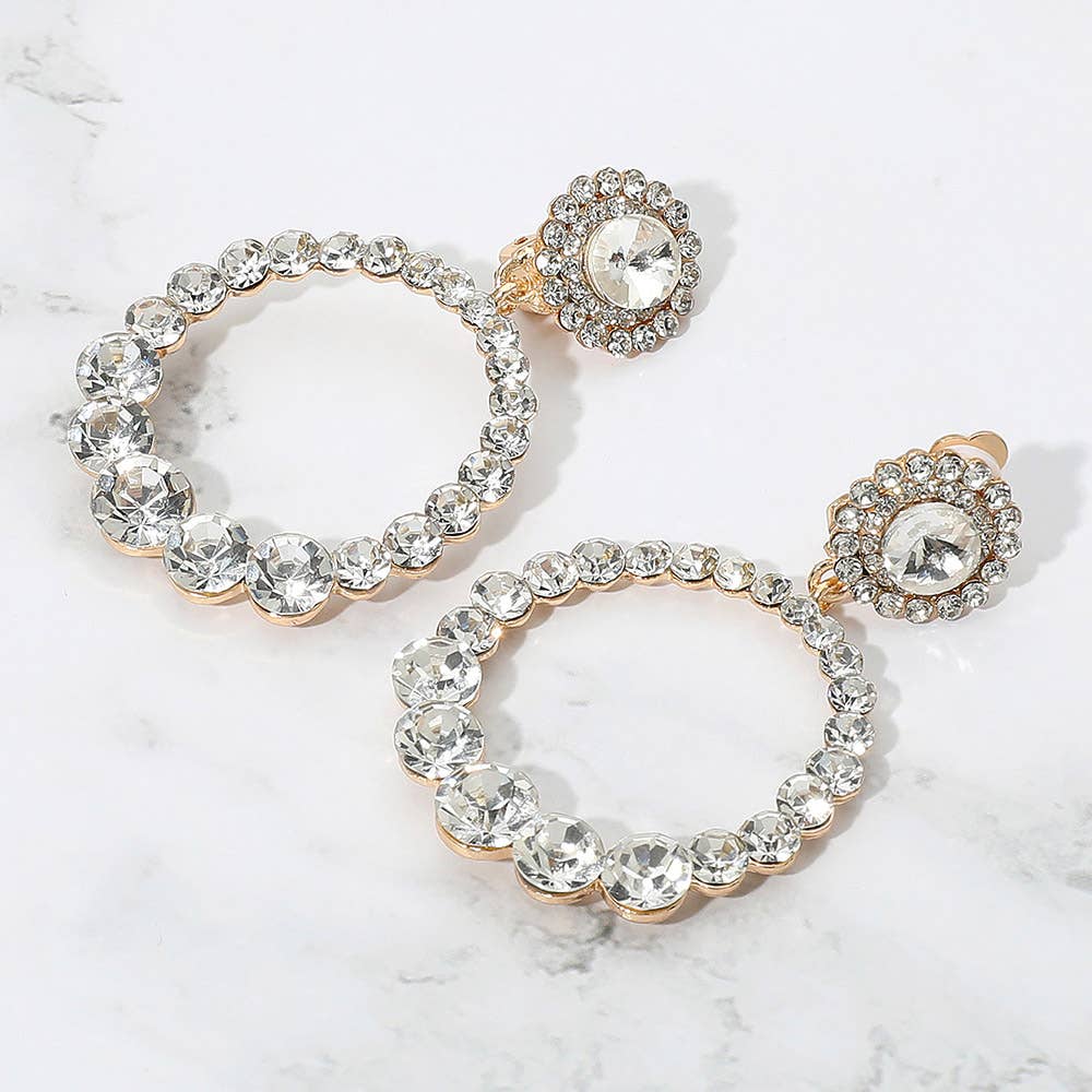 Sensibling Corp. – wholesale Clip-on earrings – Round Faceted Stone Ring Dangle Evening Clip On Earrings2