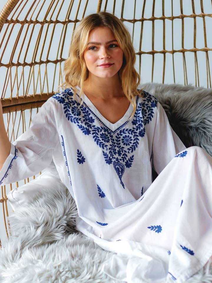 Navy Parama Embroidered Caftans for wholesale on Faire0