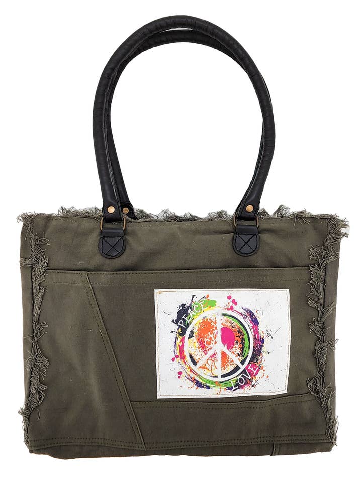 Peace Love Multicolor Canvas Tote for wholesale by Vintage Addiction