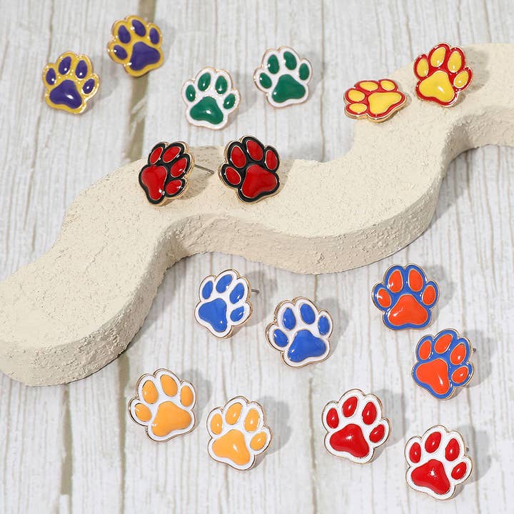 Sensibling Corp. - Wholesale Stud/Post Earrings - Enamel Game Day Paw Stud Earrings2