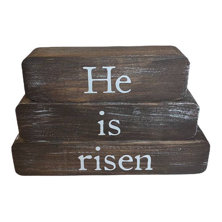He Is Risen Distressed Brun Træbloksæt for engroshandel hos Joshua Jar